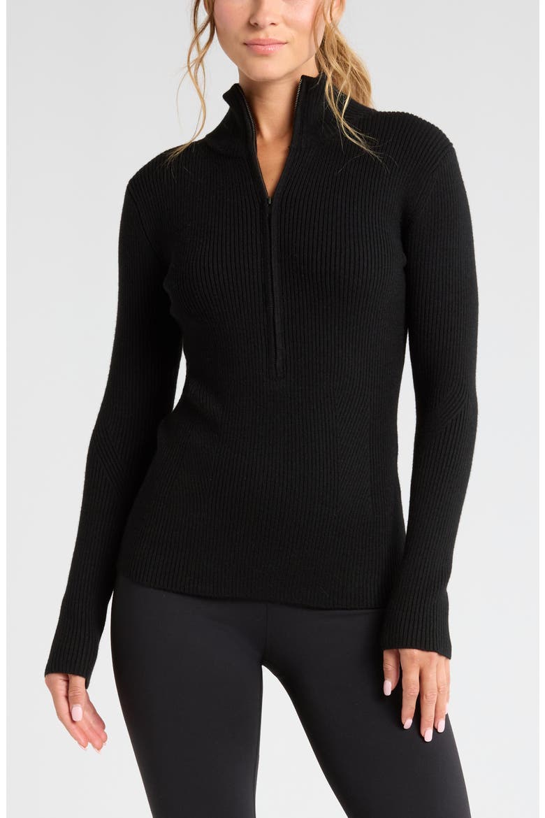 Après Ski Half Zip Rib Sweater, Main, color, BLACK