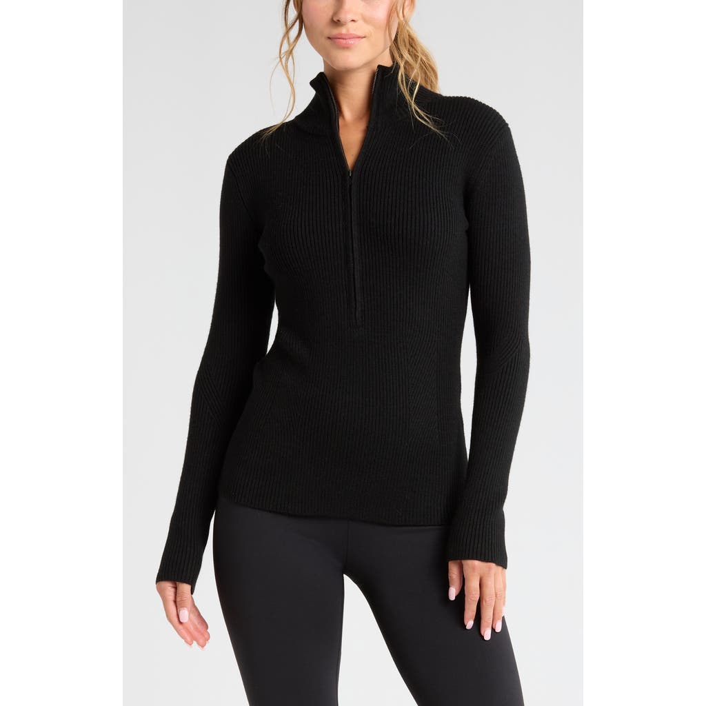 Zella Après Ski Half Zip Rib Sweater In Black