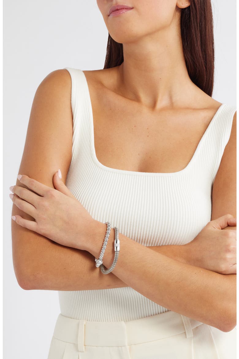 Set of 2 Mesh Stretch Bracelets, Alternate, color, CLEAR- SILVER