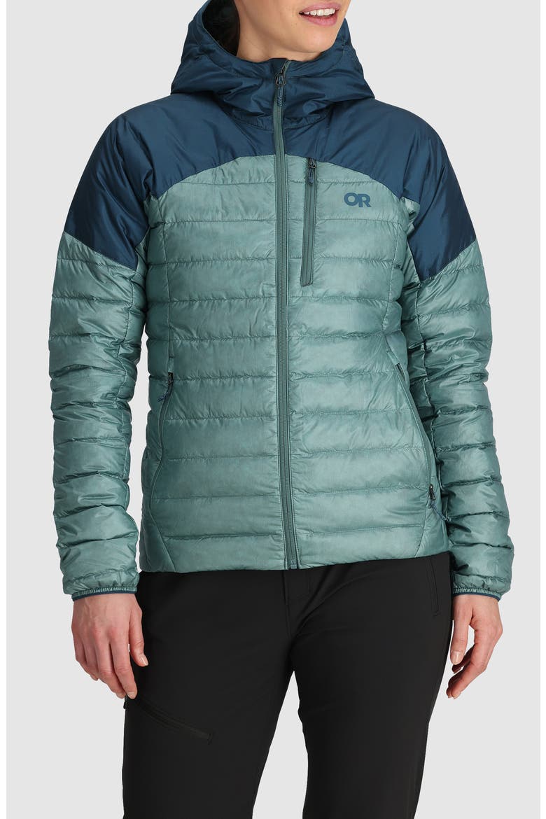 Helium 800 Fill Power Down Hooded Jacket, Main, color, NEPTUNE/ HARBOR