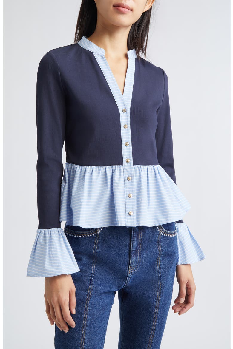 Skai Mixed Media Top, Main, color, NAVY