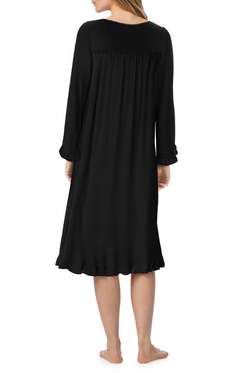 Eileen West Waltz Embroidered Long Sleeve Nightgown In Black