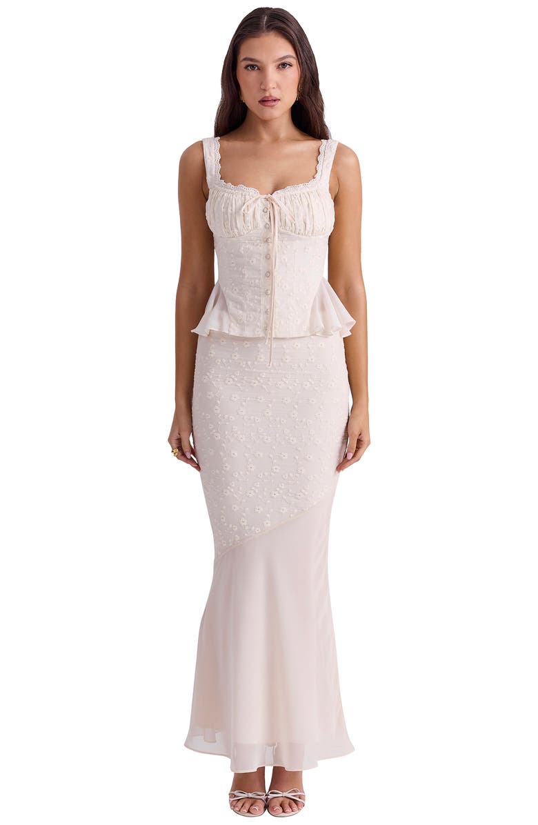 HOUSE OF CB Jean Broderie Anglaise Button-Up Peplum Top, Alternate, color, 