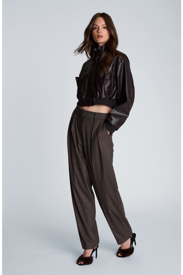 Crossover Pleat Pinstripe Wide Leg Pants, Alternate, color, BLACK/ OYSTER
