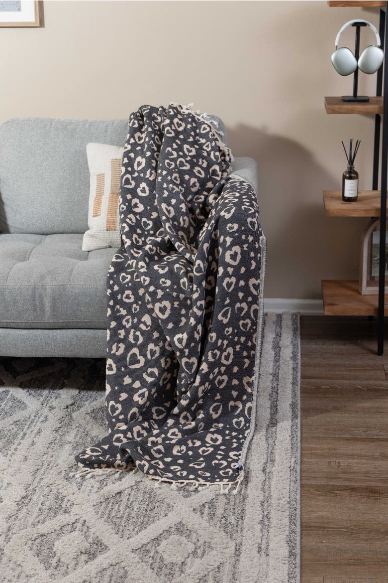 Leopard Heart Organic Cotton Medium Weight Throw Blanket, Alternate, color, Black