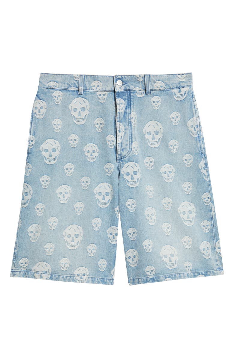 McQueen Skull Jacquard Denim Sailor Shorts, Main, color, Sapphire