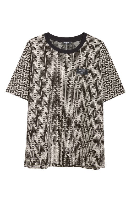 Balmain Grey T-shirt With Logo Applied On The Chest And All-over Labyrinth Motif In Cotton Man In Ivory/black