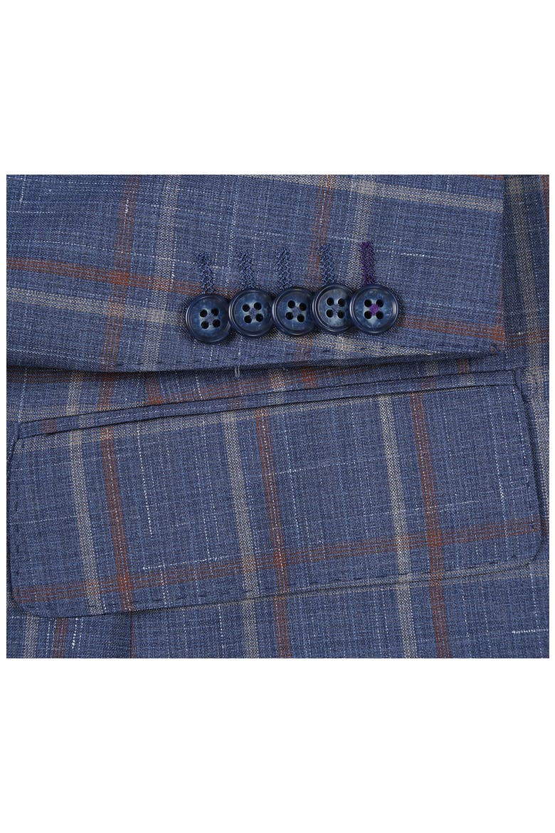Plaid Two Button Notch Lapel Trim Fit Wool Blend Suit, Alternate, color, BLUE