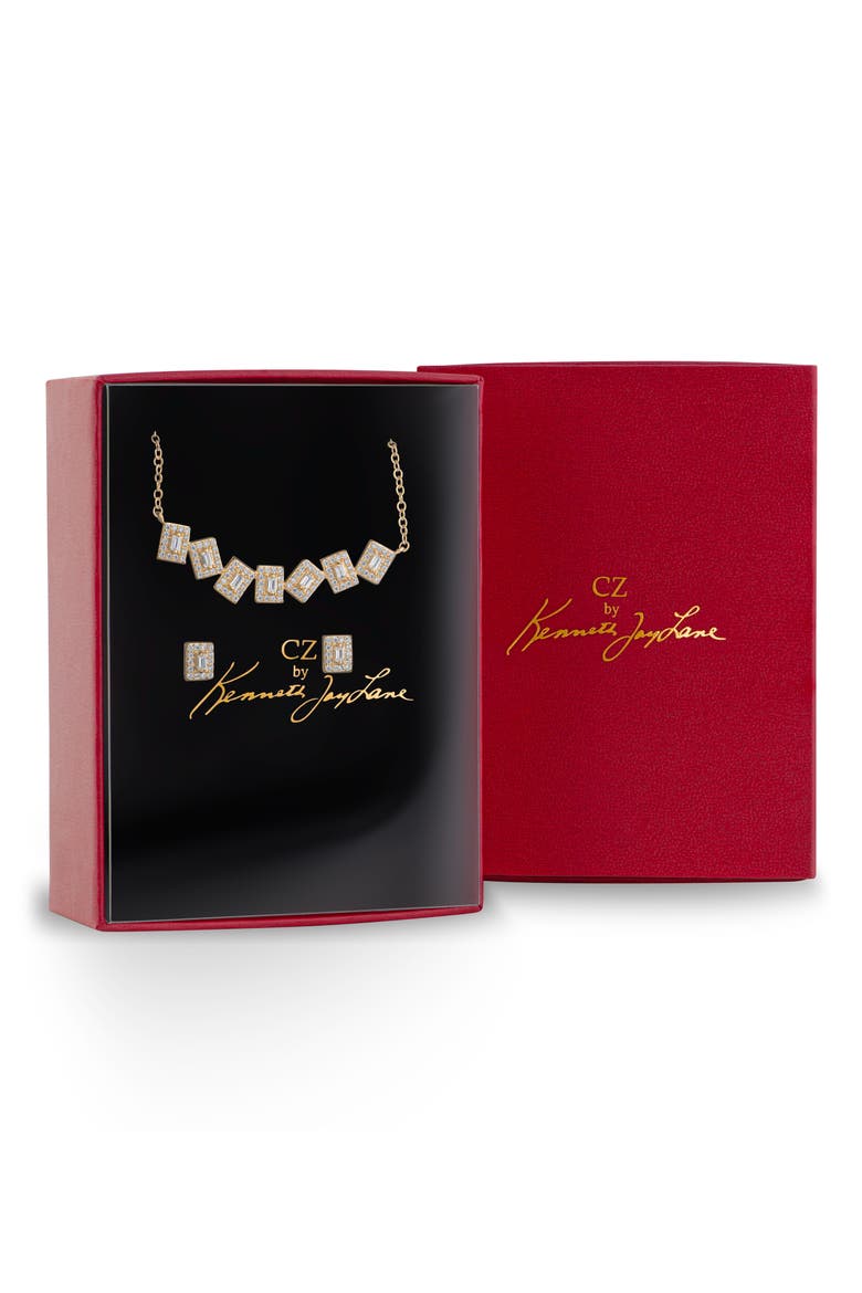 Pavé Cubic Zirconia Scatter Bar Pendant Necklace & Stud Earrings Set, Main, color, CLEAR/ GOLD