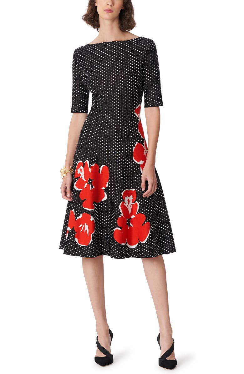 Carolina Herrera Floral Print Jacquard Silk Blend Fit & Flare Dress, Main, color, 