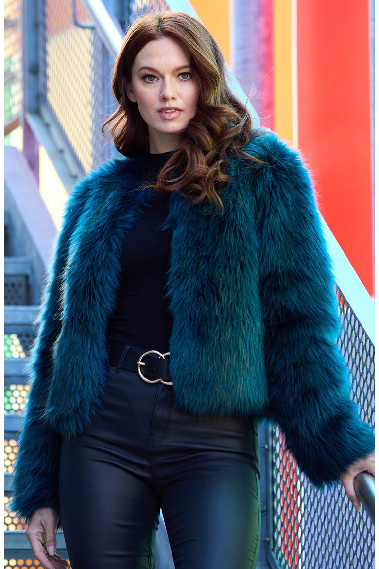 Happy Hour Faux Fur Jacket, Alternate, color, OCEAN