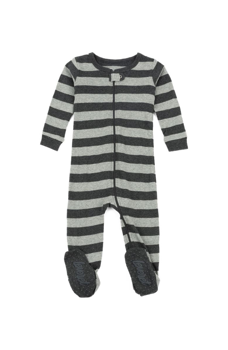Leveret Kids Cotton Footed Pajamas, Solids, Stripes 
Tie Dye, Main, color, Striped Dark Gray 
Light Gray