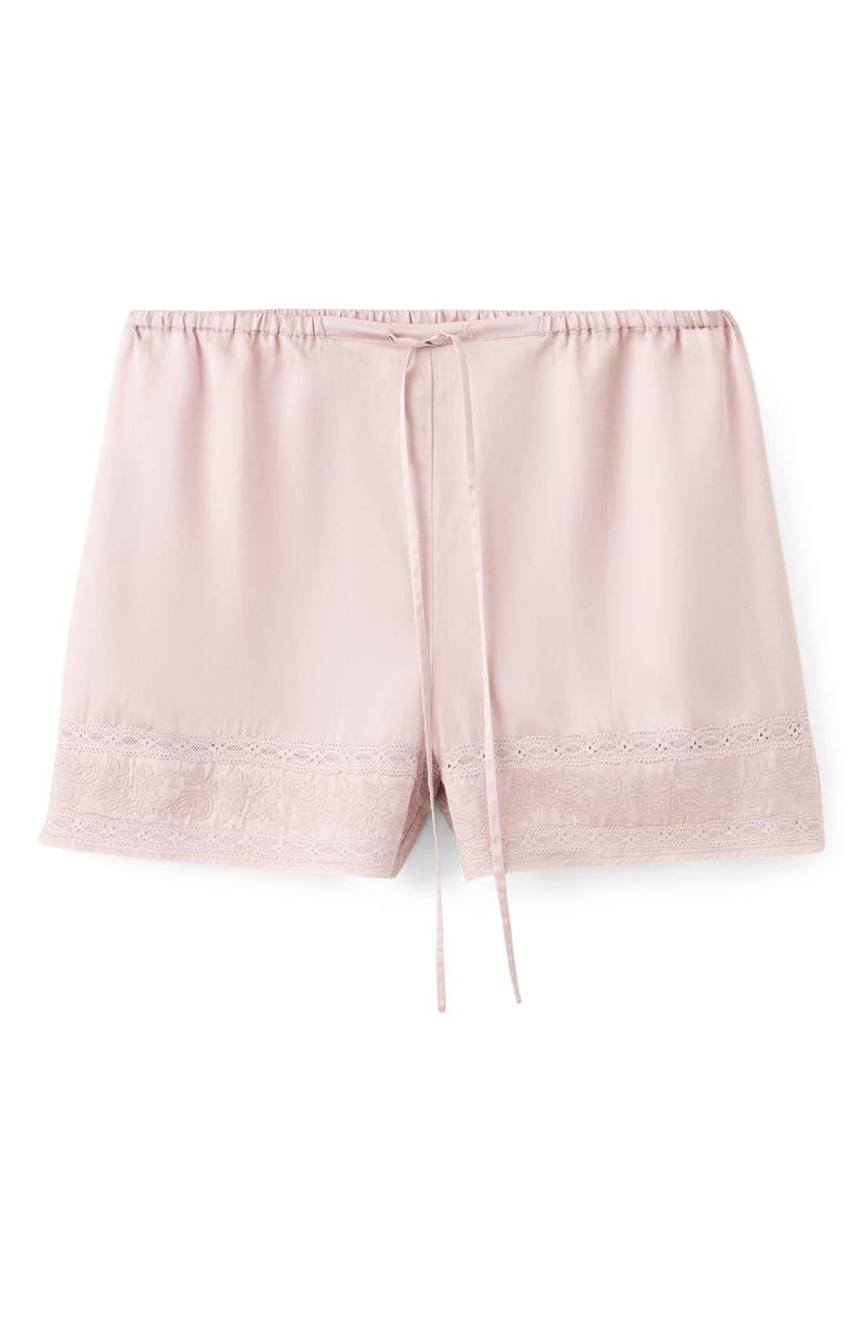MANGO Lace Detail Short Pajama Bottoms, Alternate, color, Pale Pink