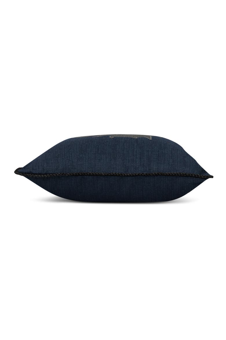 Black Beauty Handmade Velvet Embroidered Applique Indoor & Outdoor Accent Pillow, Alternate, color, Denim