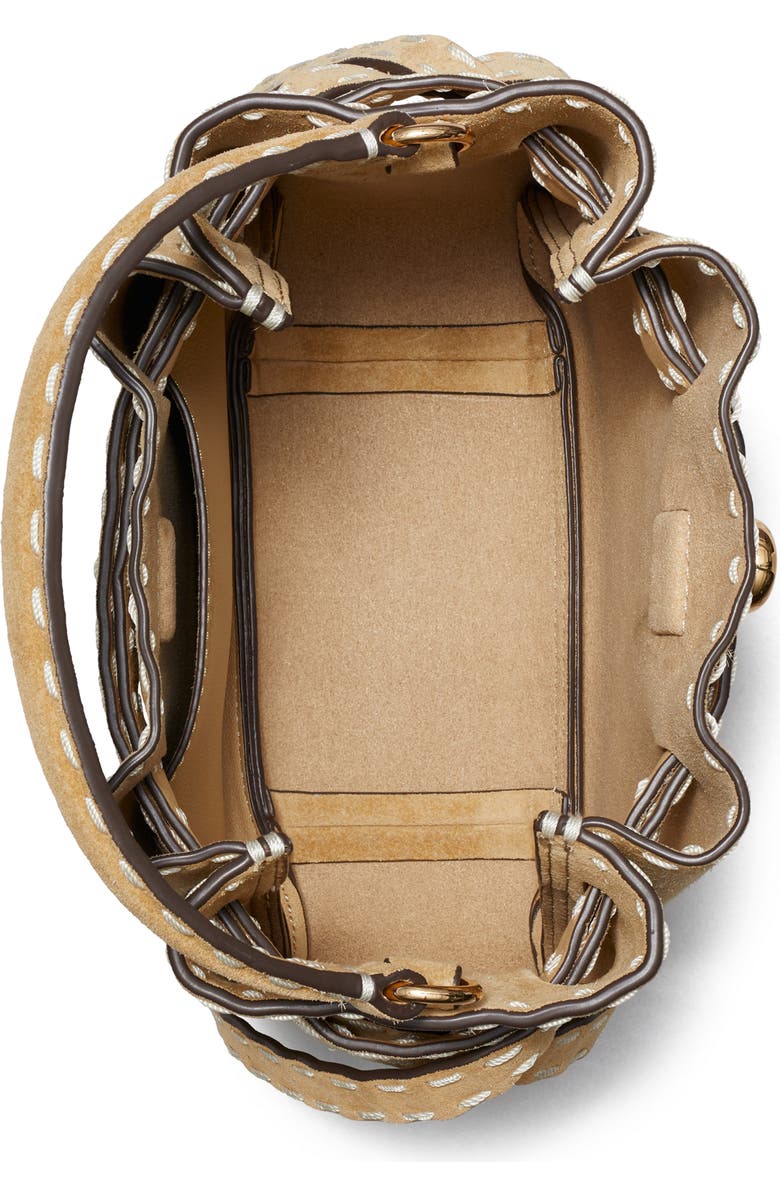 Tory Burch Mini Romy Suede Bucket Bag, Alternate, color, Butter