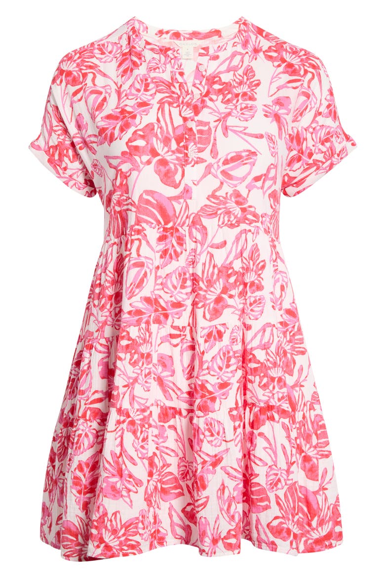 Cotton Gauze Tiered Popover Dress, Alternate, color, IVORY- PINK ELLIE BLOSSOM