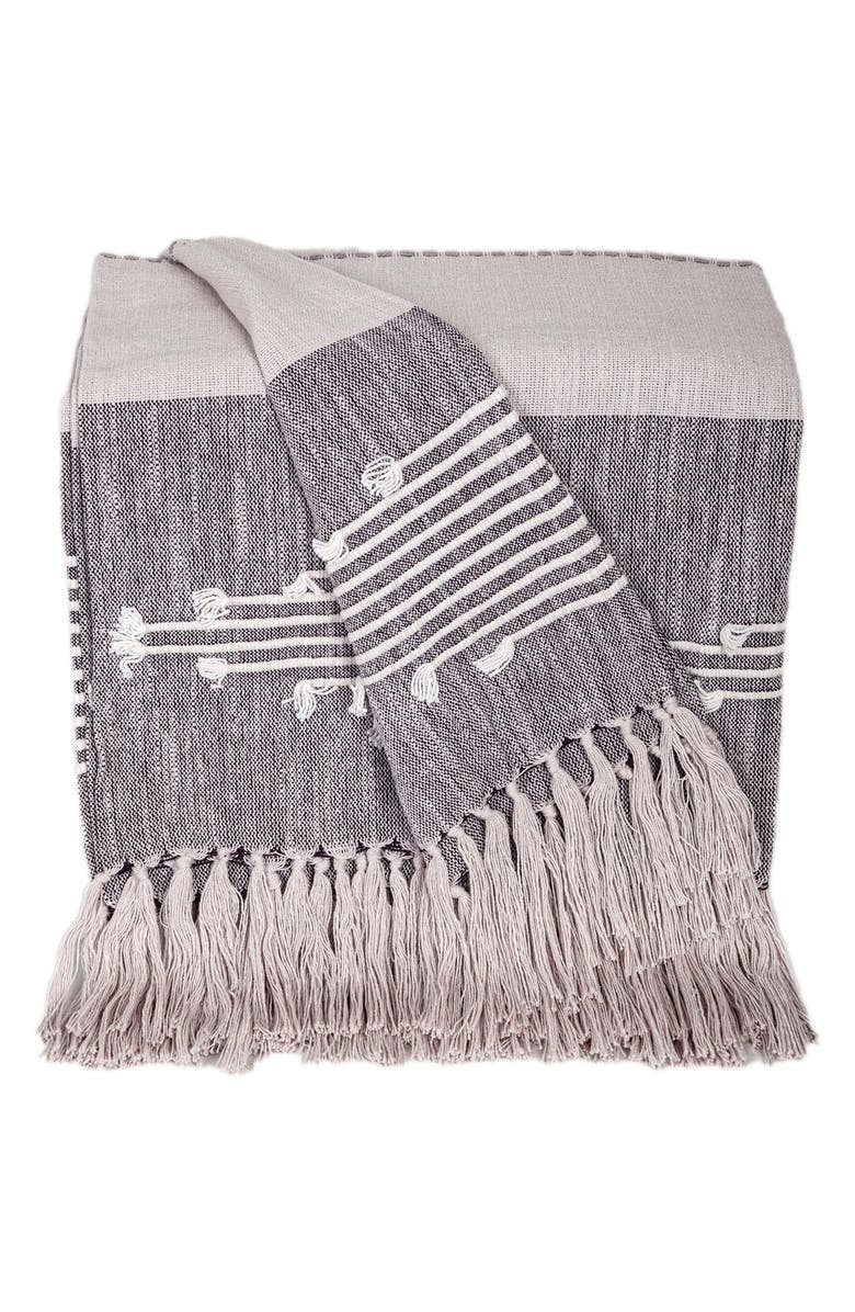 PARKLAND COLLECTION Adonia Tasseled Throw Blanket, Main, color, Grey