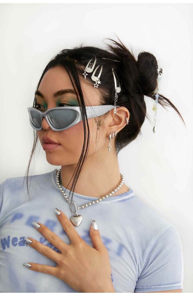 Velvet Luna Steel Snap Hair Clips With Star Charms, Alternate, color, Silver