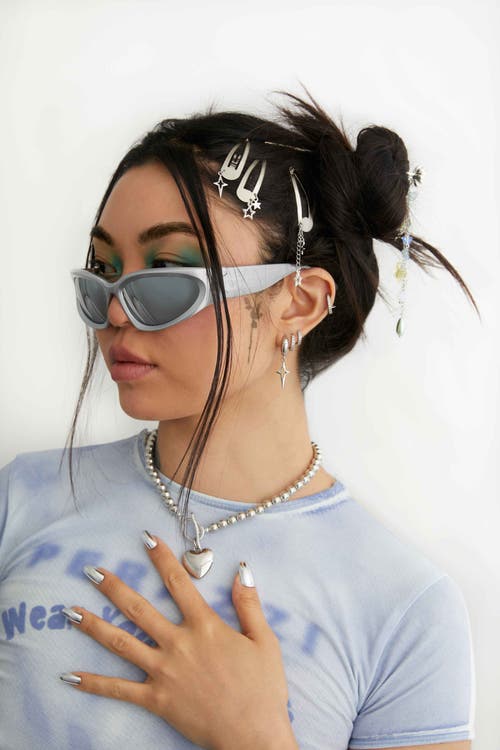 Velvet Luna Steel Snap Hair Clips With Star Charms In Silver