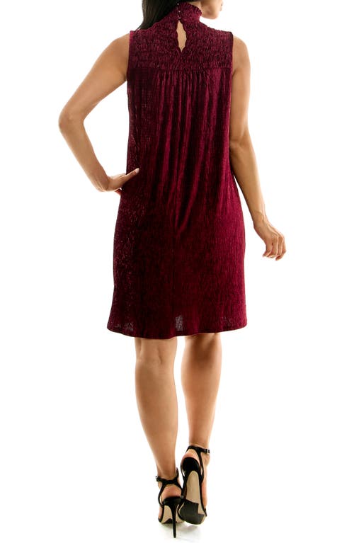 Nina Leonard Smocked Crinkled Dress In Burgundy