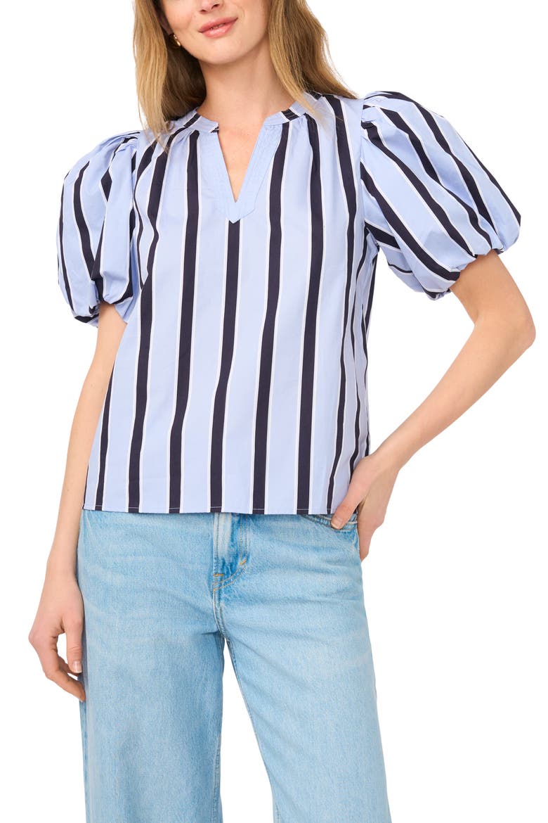Stripe Puff Sleeve Top, Main, color, METRO BLUE