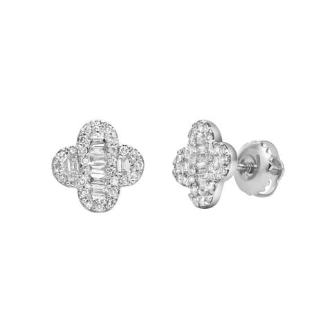 Ariana 0.4 Cts Baguette & Round-Cut Diamond Clover Stud Earrings in 14K Gold