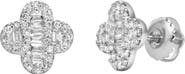 LuvMyJewelry Alina Baguette & Round-Cut Diamond Clover Stud Earrings in 14K Gold