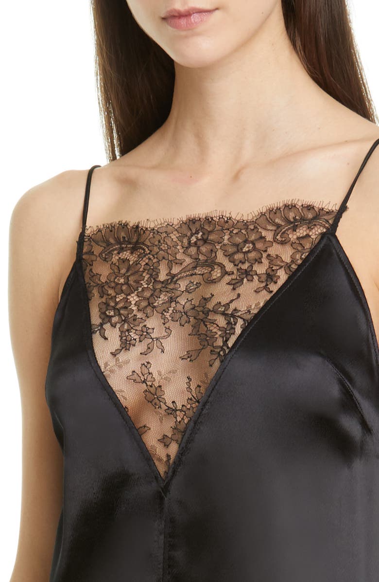 Khaite Lace Inset Satin Midi Slipdress, Alternate, color, 