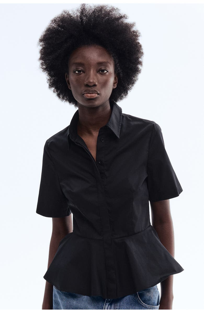 H&M Poplin peplum shirt, Alternate, color, Black