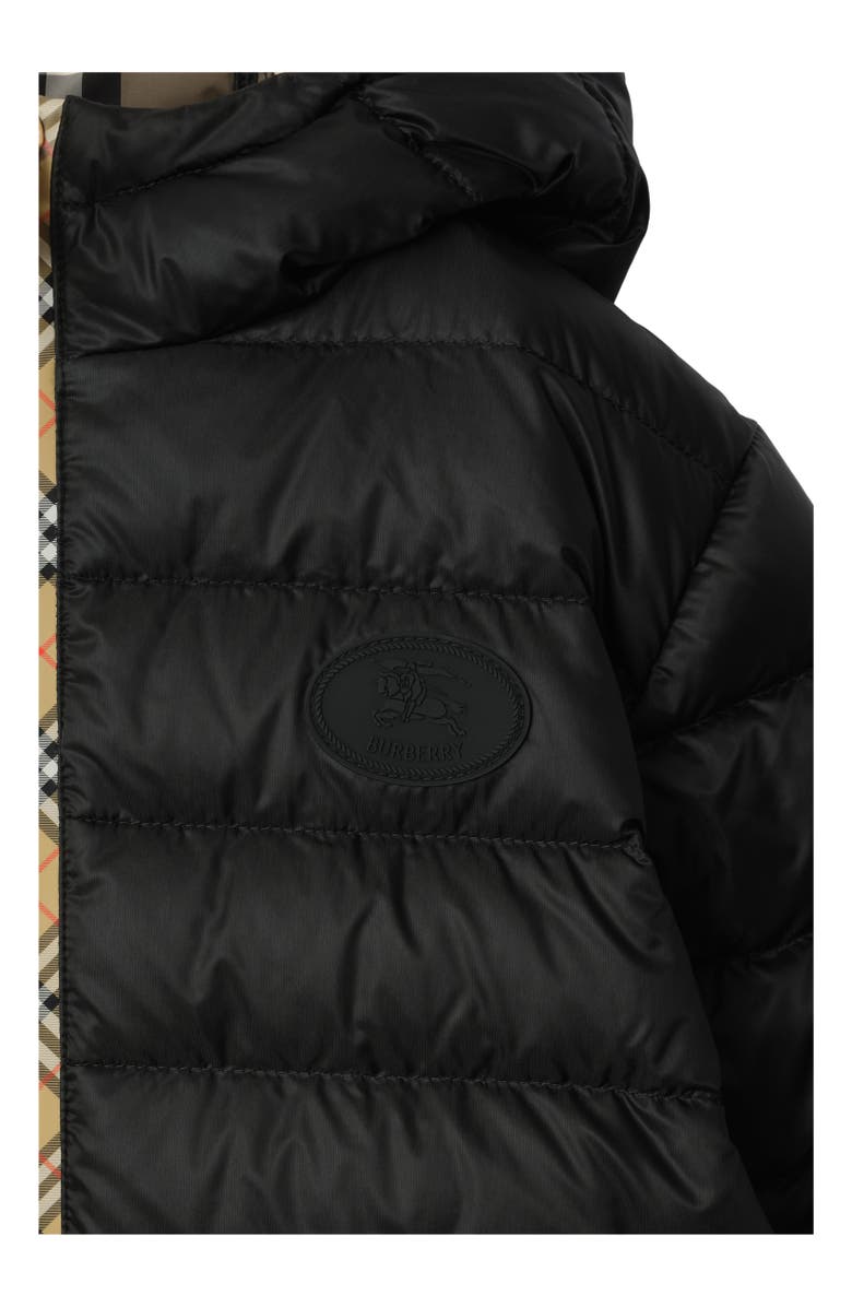 Burberry Checker-tape Nylon Hooded Puffer Jacket, Alternate, color, Black