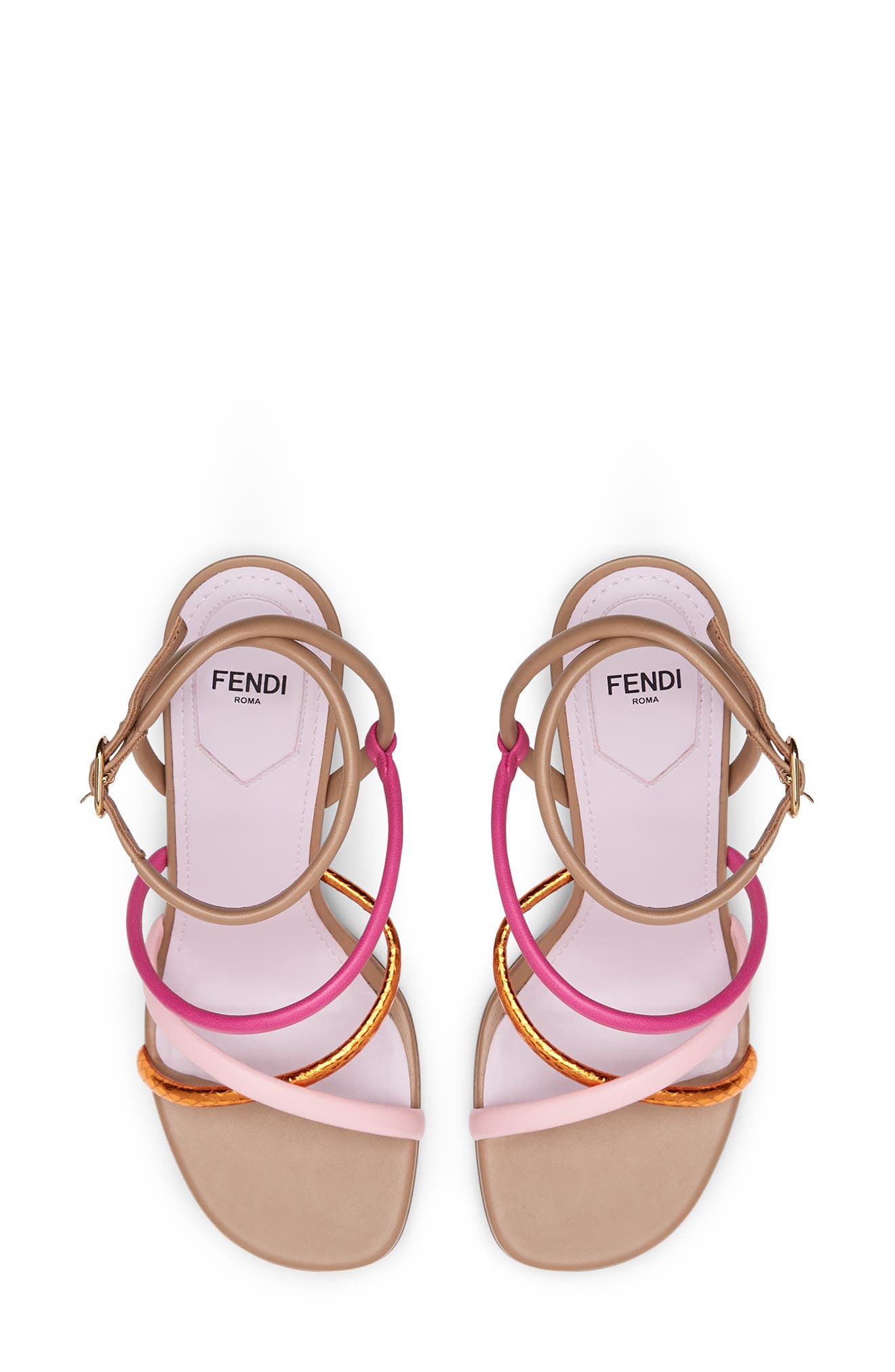 First F Heel Strappy Sandal, Alternate, color, PINK ORANGE MULTI
