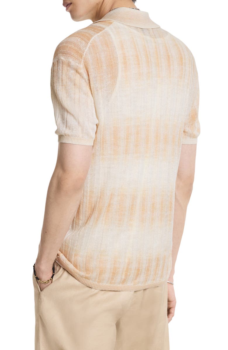 John Varvatos Santiago Short Sleeve Button-Up Sweater, Alternate, color, Melon