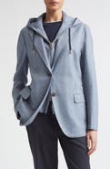 Eleventy Wool Blend Flannel Blazer with Removable Hooded Bib
