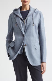 Eleventy Wool Blend Flannel Blazer with Removable Hooded Bib