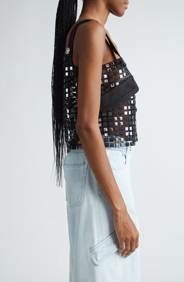 Versace Embroidered Macramé Crop Tank, Alternate, color, 