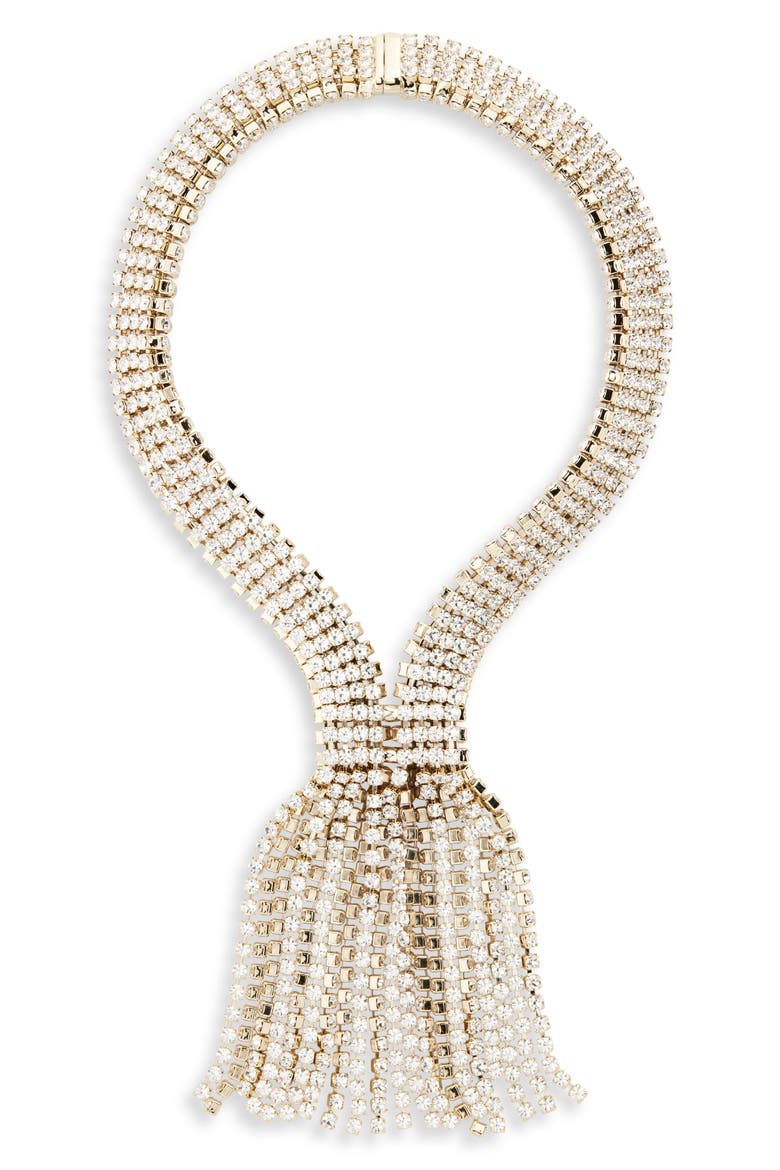 Crystal Chain Tassel Collar Necklace, Main, color, GOLD / CRYSTAL