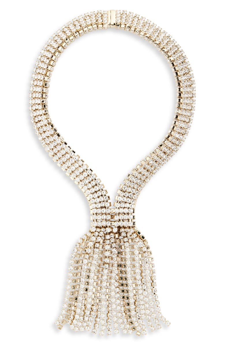 Rabanne Crystal Chain Tassel Collar Necklace, Main, color, 