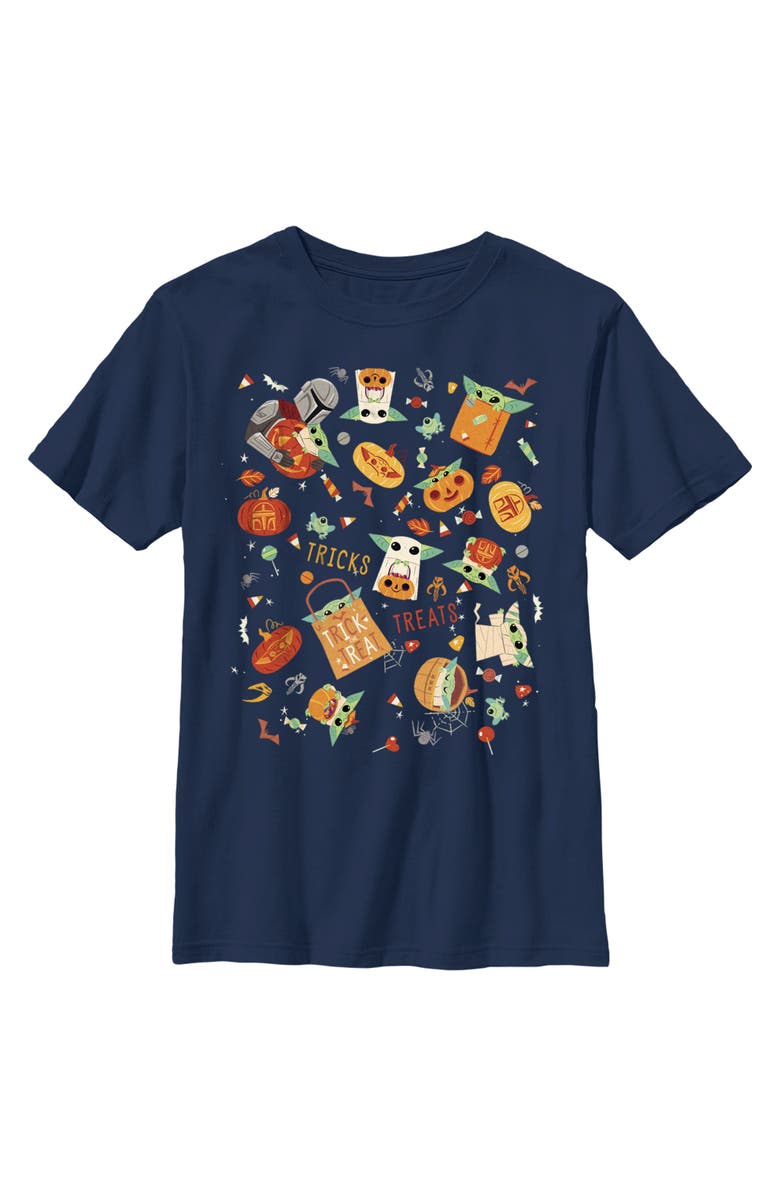 Star Wars: The Mandalorian Boy's Star Wars The Mandalorian Halloween Candy Collage Graphic T-Shirt, Main, color, Navy Blue