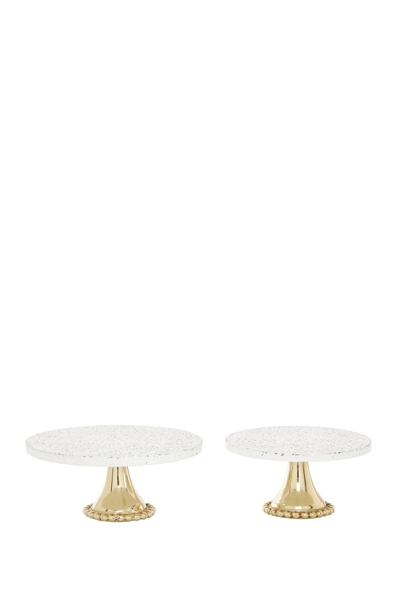 Goldtone Ceramic Speckled Cake Stand with Goldtone Base - Set of 2, Alternate, color, MULTI