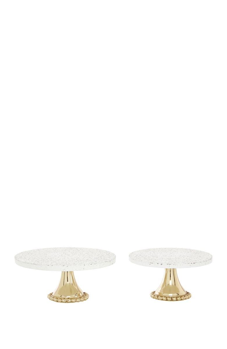 VIVIAN LUNE HOME Goldtone Ceramic Speckled Cake Stand with Goldtone Base - Set of 2, Alternate, color,
