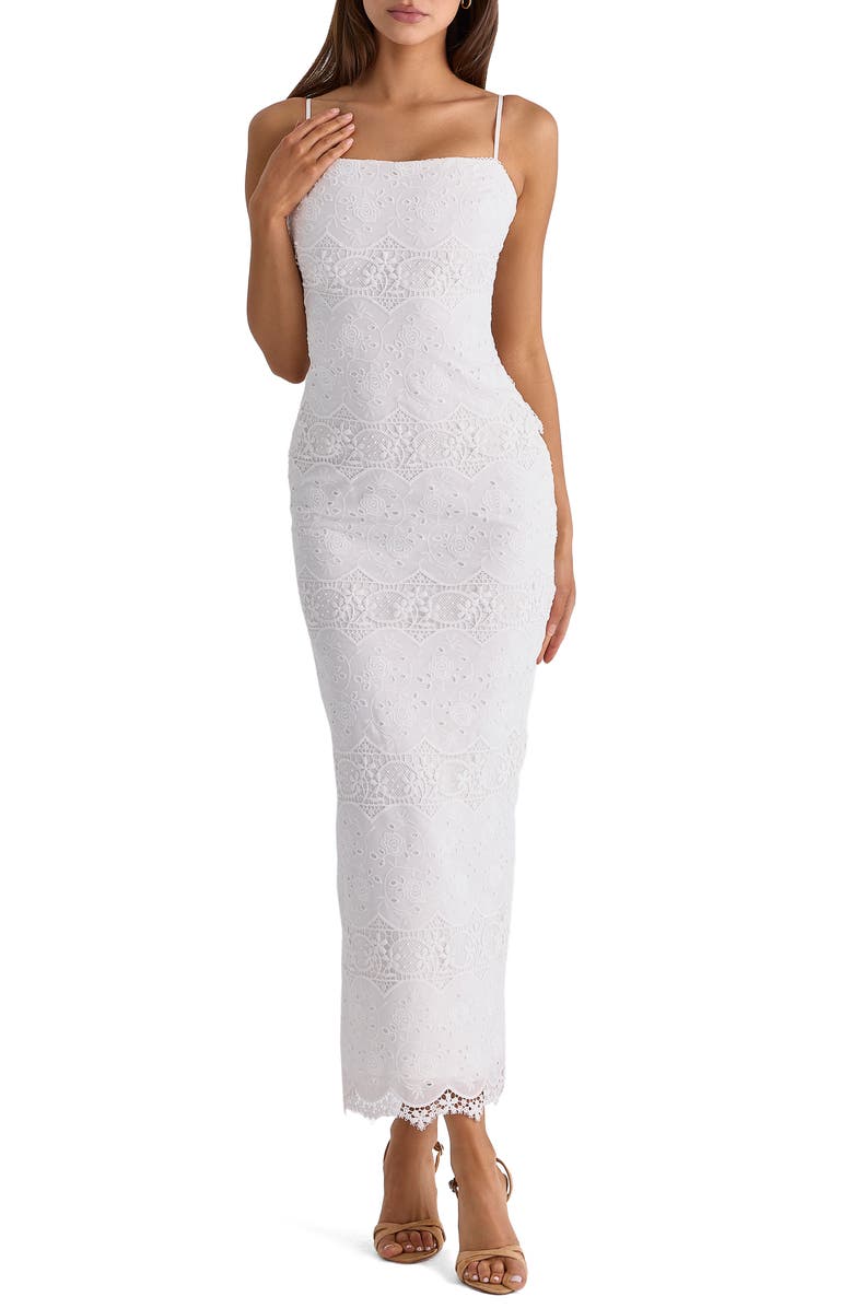HOUSE OF CB Serenella Broderie Anglaise Column Gown, Main, color, White