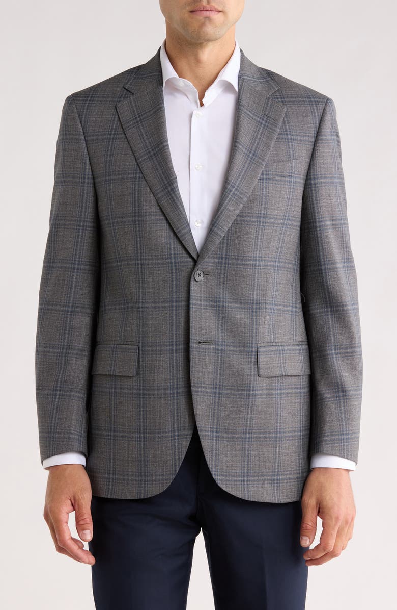 Peter Millar Flynn Classic Fit Plaid Wool Sport Coat, Main, color, Grey