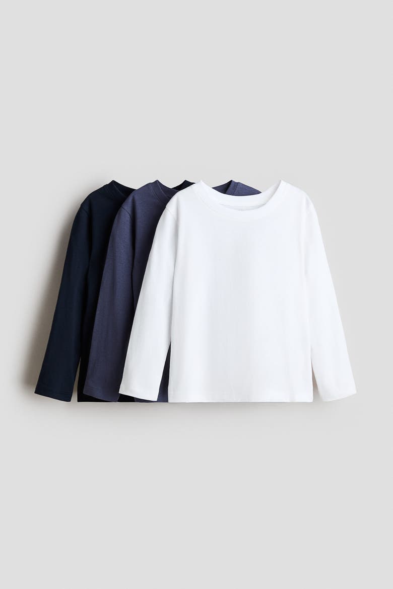 3-pack Long-sleeved T-shirts, Main, color, White/blue