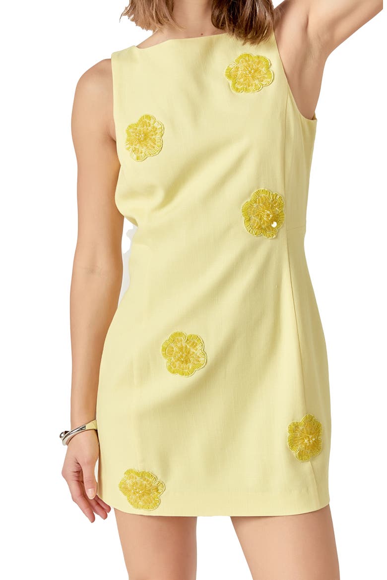 Floral Beaded Sleeveless Minidress, Alternate, color, BUTTER