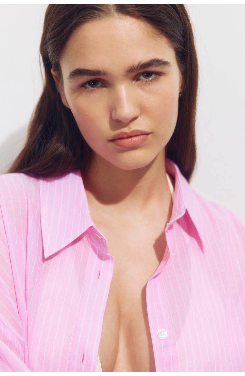 H&M Cotton beach shirt, Alternate, color, Pink/Pinstriped