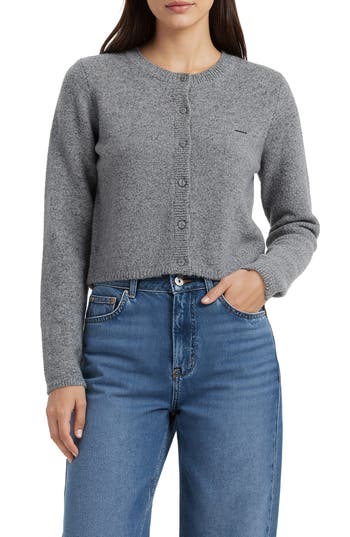 Lush Lightweight Button Front Crop Cardigan In Gray