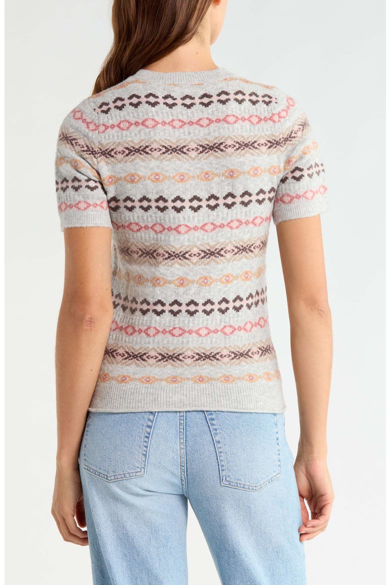 Fair Isle Short Sleeve Sweater, Alternate, color, LIGHT HEATHER GRAY