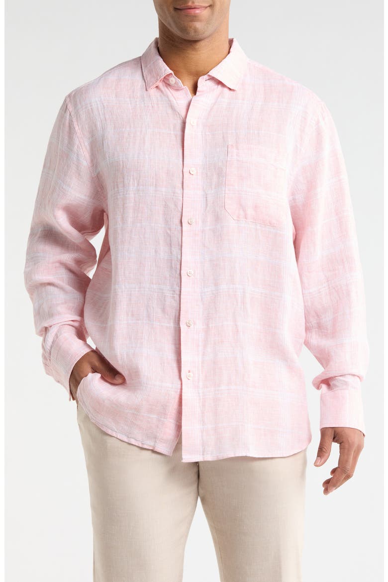 Paradiso Plaid Button-Up Shirt, Main, color, PASSION PEACH