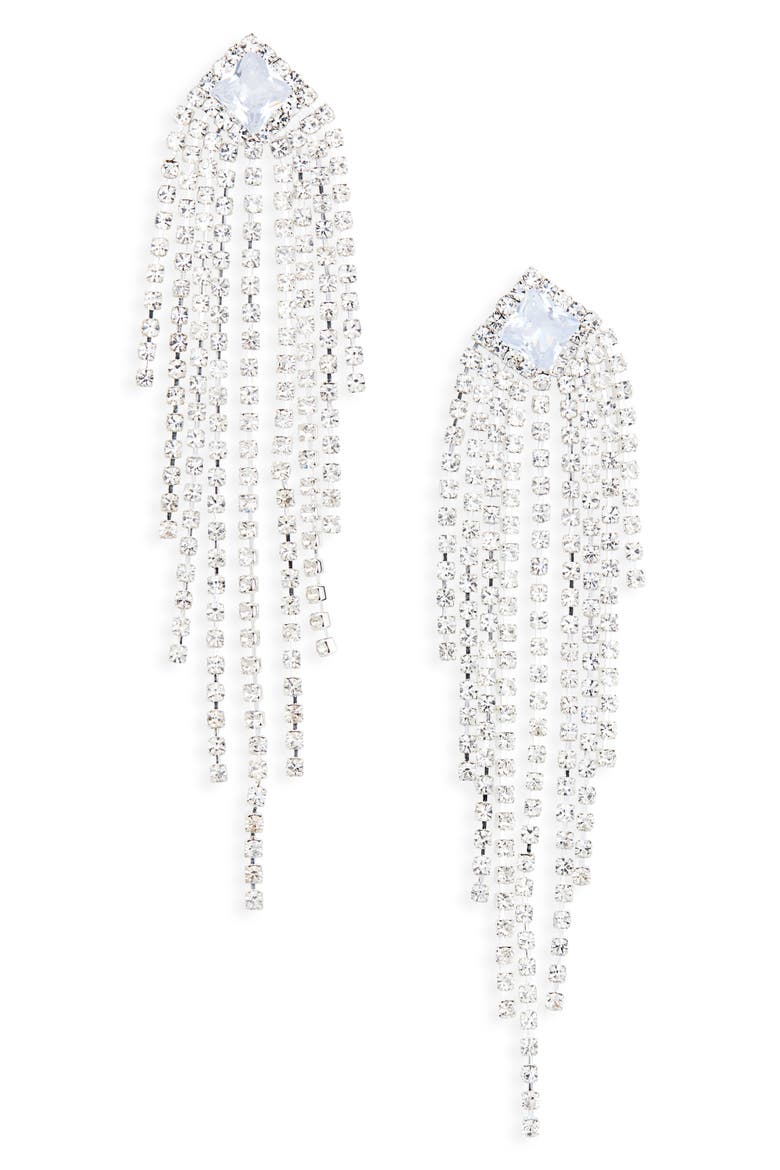 Crystal Fringe Drop Earrings, Main, color, SILVER CRYSTAL