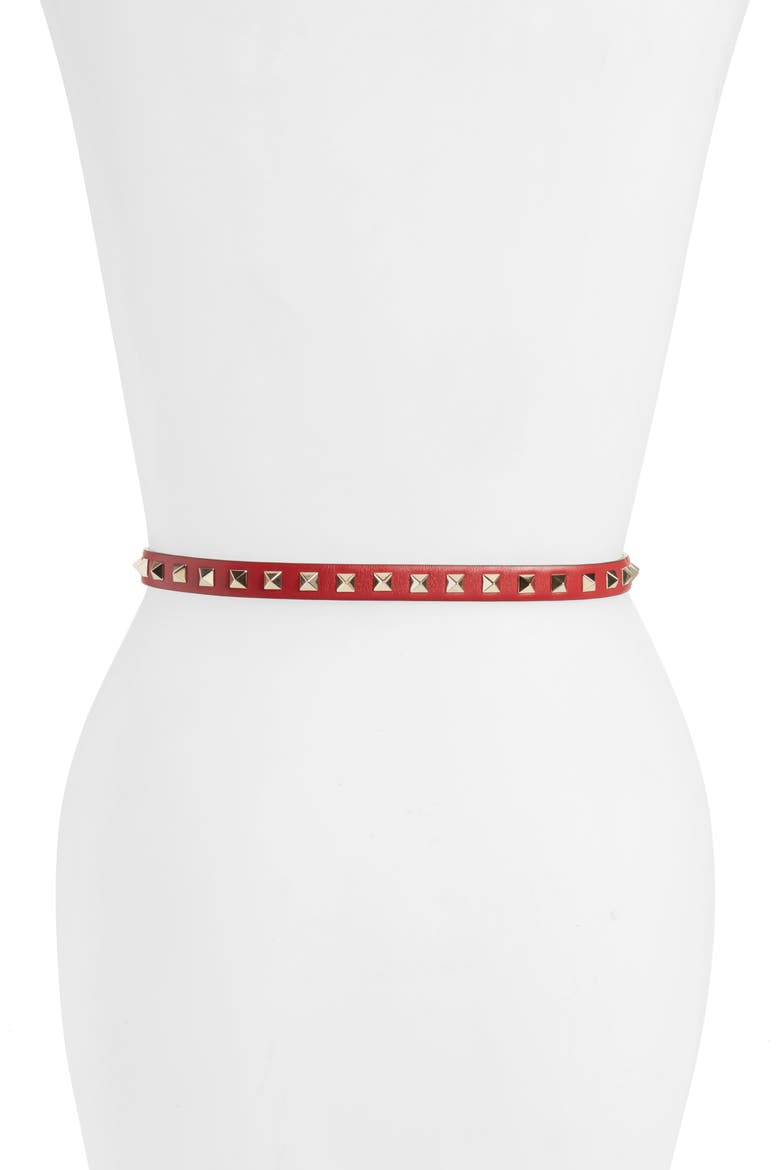Rockstud Leather Belt, Alternate, color, 0RO ROSSO V